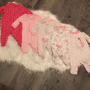 Bundle of newborn baby girl footies / sleepers